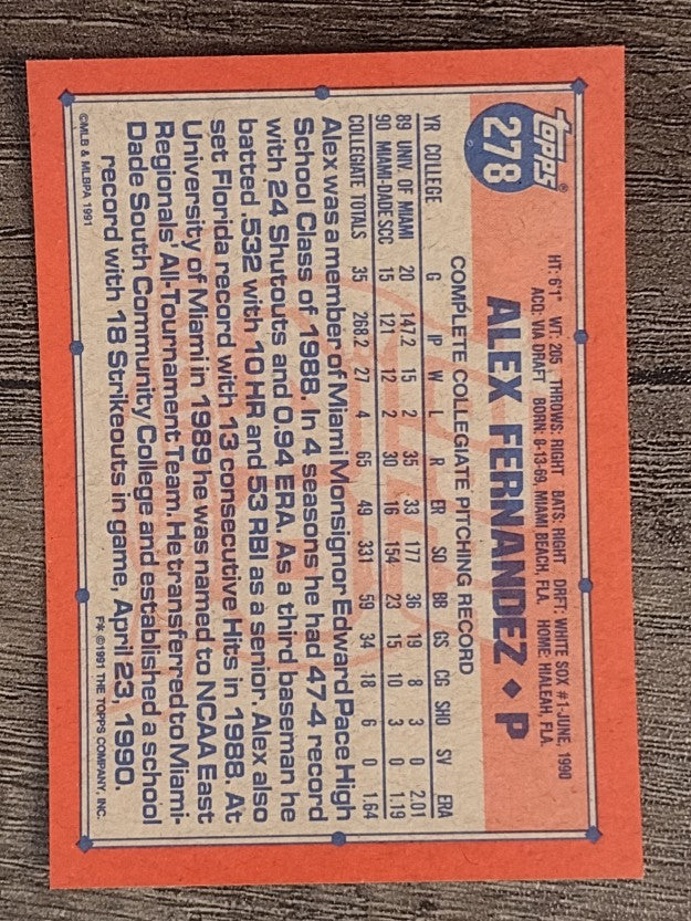 1991 Topps #278 Alex Fernandez
