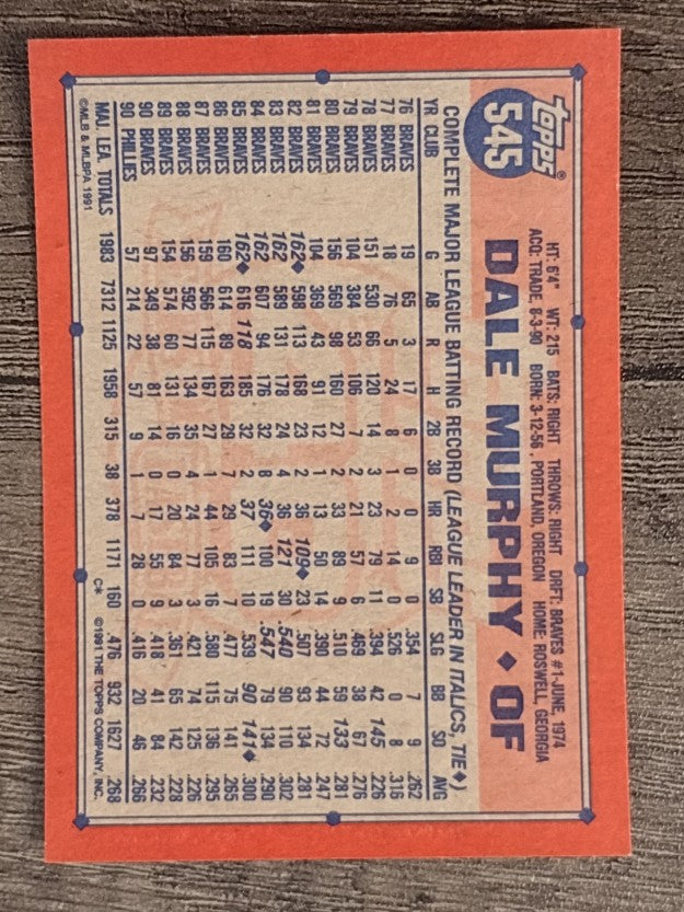 1991 Topps #545 Dale Murphy