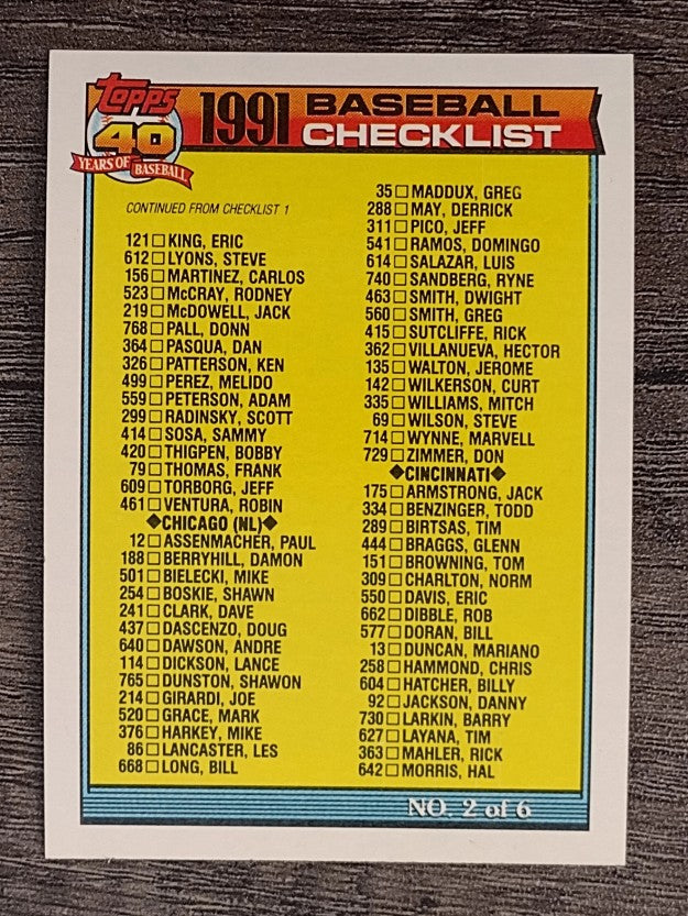 1991 Topps #263 Checklist 2