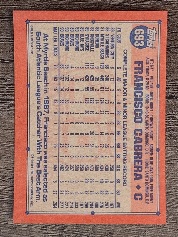 1991 Topps #693 Francisco Cabrera