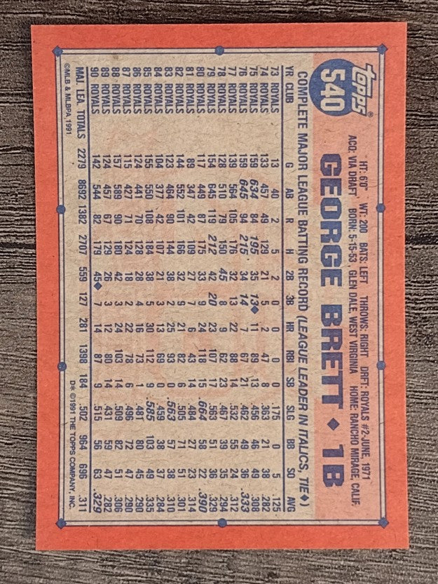 1991 Topps #540 George Brett