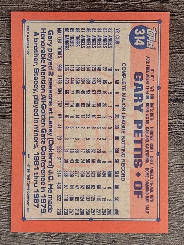 1991 Topps #314 Gary Pettis