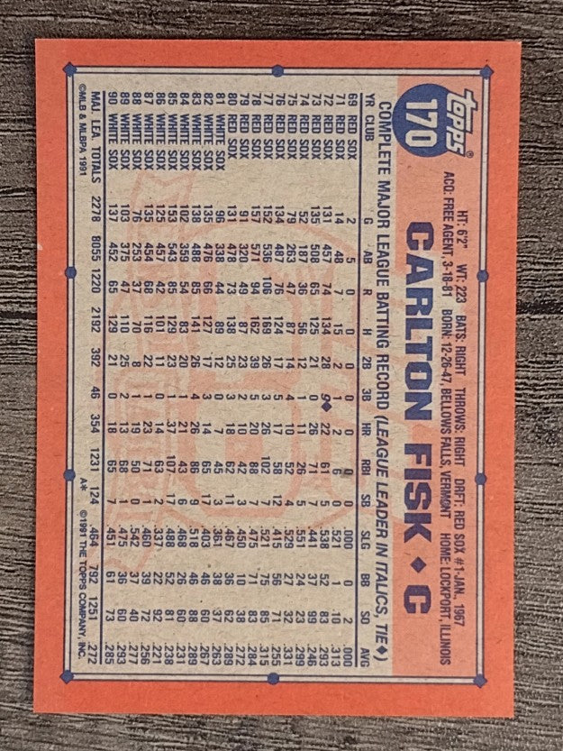 1991 Topps #170 Carlton Fisk