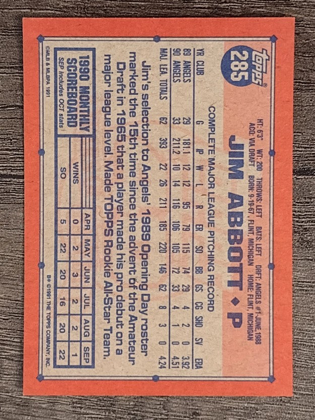 1991 Topps #285 Jim Abbott