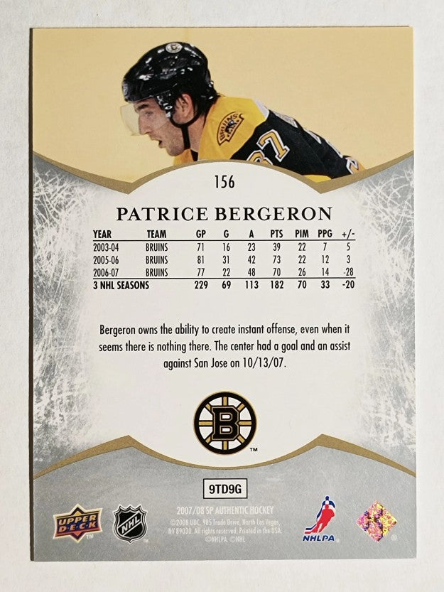 2007-08 SP Authentic #156 Patrice Bergeron NOT