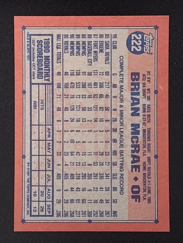 1991 Topps #222 Brian McRae RC