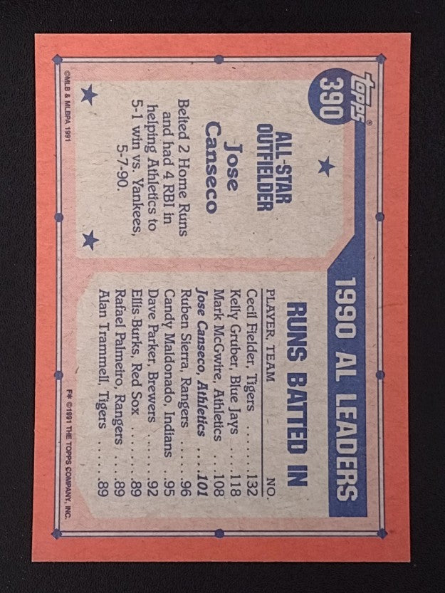 1991 Topps #390 Jose Canseco AS