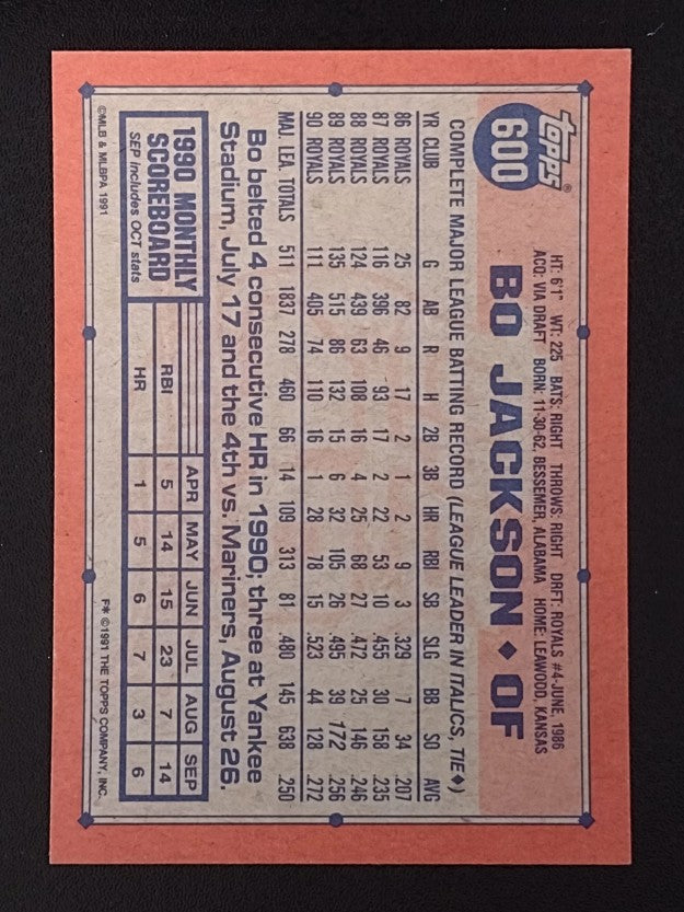 1991 Topps #600 Bo Jackson