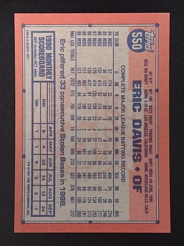 1991 Topps #550 Eric Davis