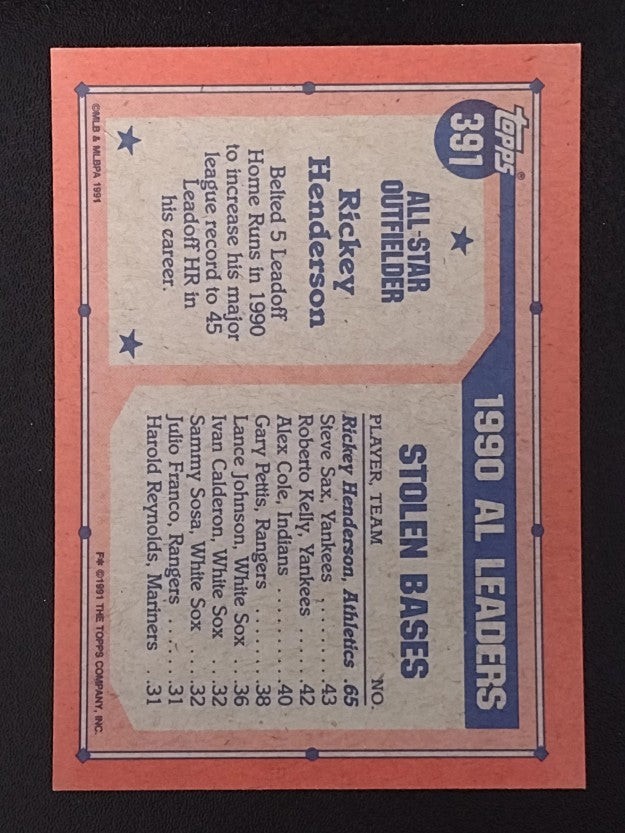 1991 Topps #391 Rickey Henderson AS
