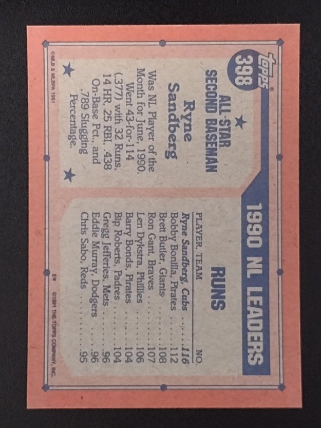1991 Topps #398 Ryne Sandberg AS