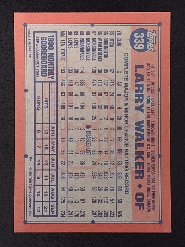 1991 Topps #339 Larry Walker