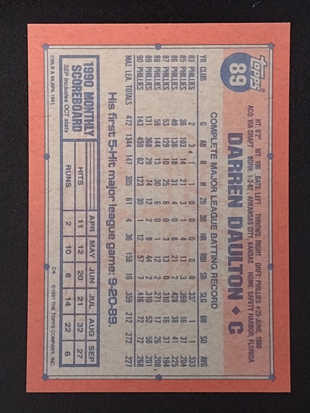 1991 Topps #89 Darren Daulton