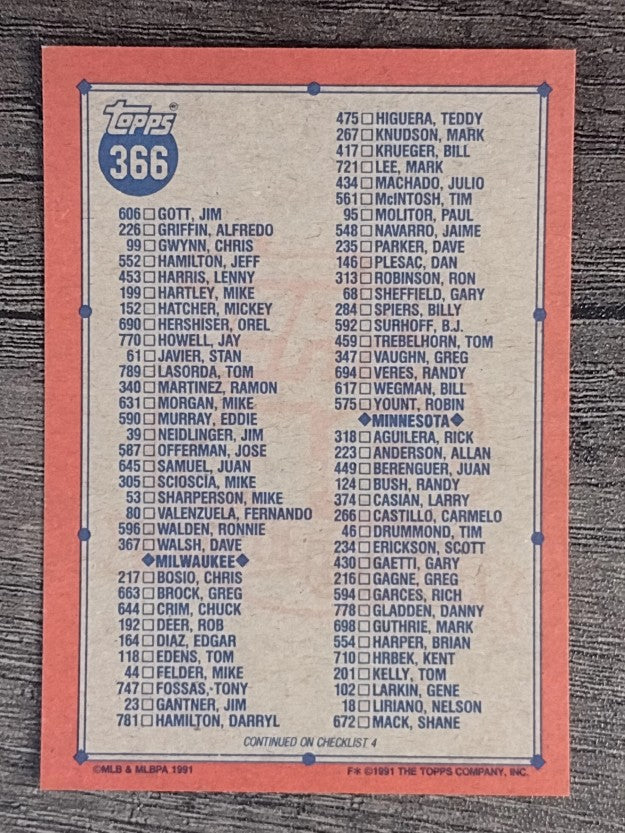 1991 Topps #366A Checklist 3 ERR/19 Carl Nichols