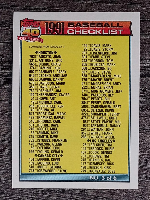 1991 Topps #366A Checklist 3 ERR/19 Carl Nichols