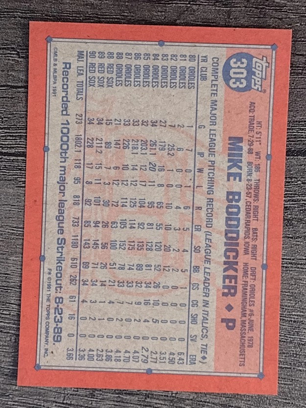 1991 Topps #303 Mike Boddicker