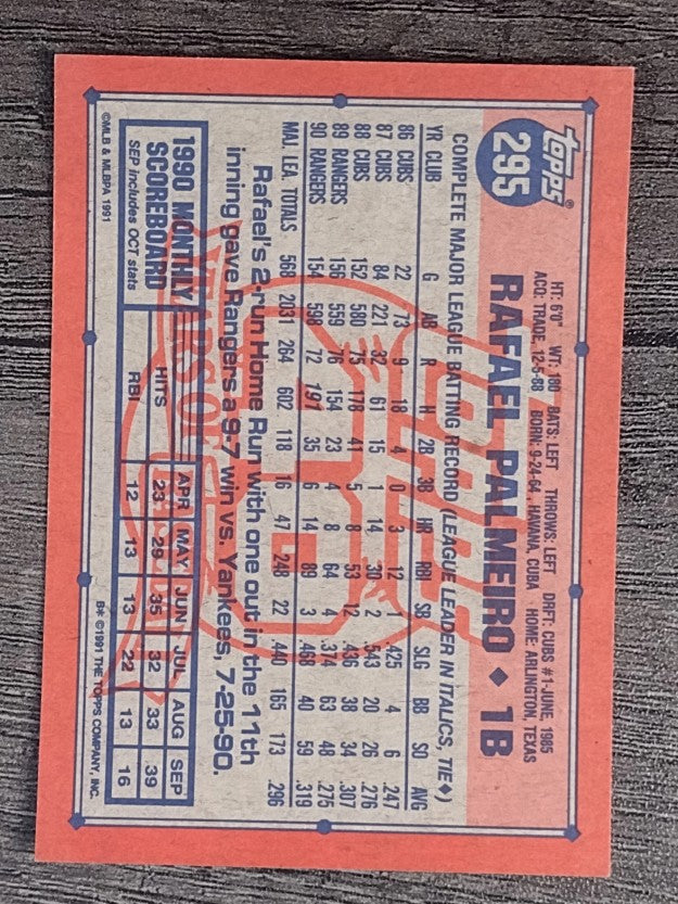 1991 Topps #295 Rafael Palmeiro