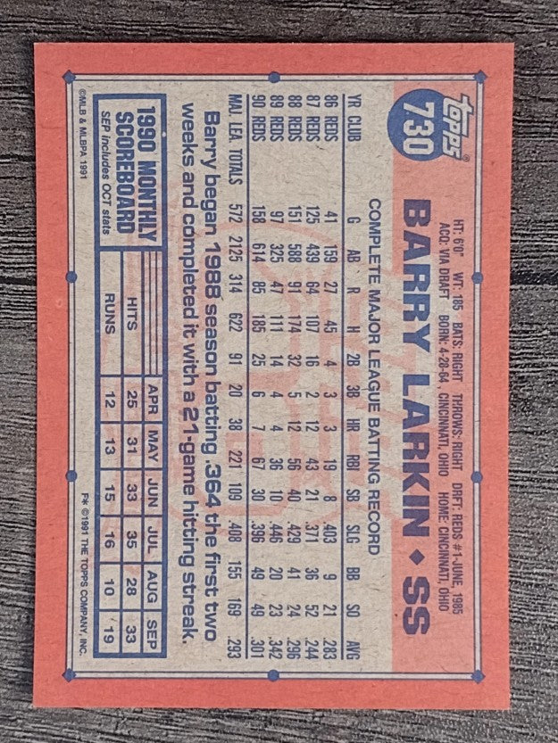 1991 Topps #730 Barry Larkin