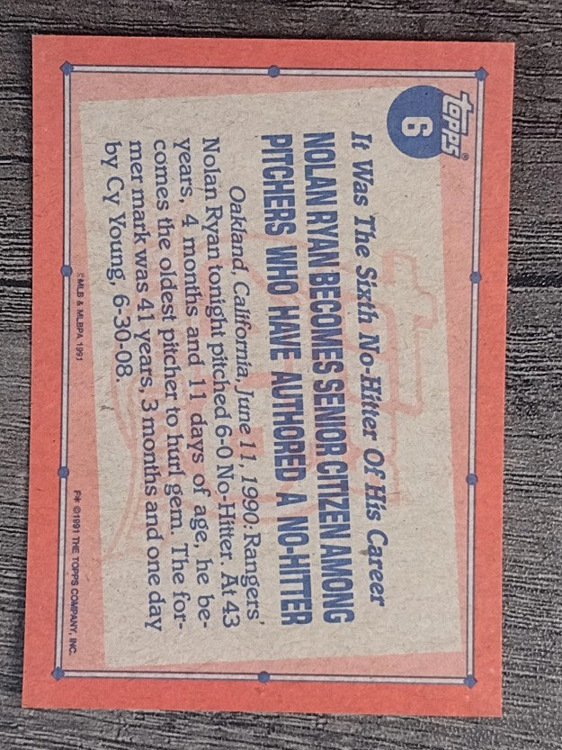 1991 Topps #6 Nolan Ryan RB
