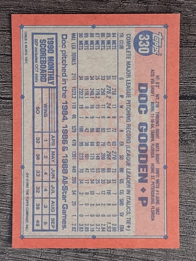 1991 Topps #330 Dwight Gooden