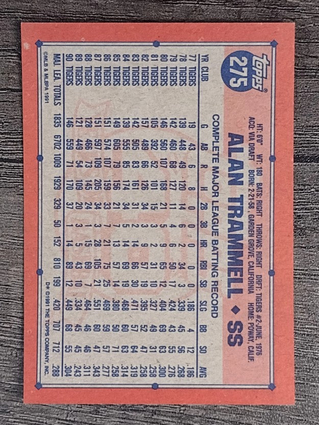 1991 Topps #275 Alan Trammell