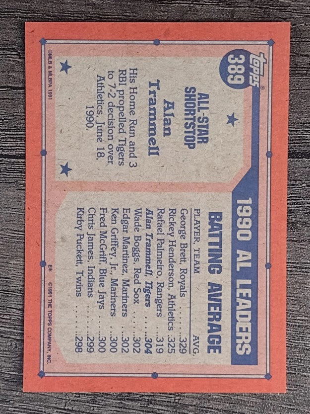 1991 Topps #389 Alan Trammell AS