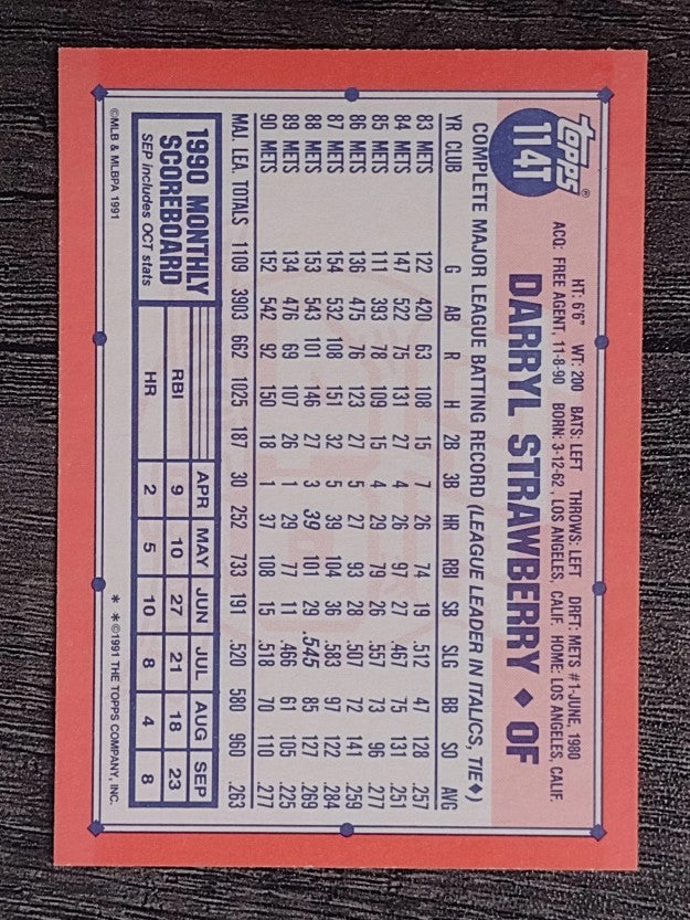 1991 Topps Traded #114T Darryl Strawberry