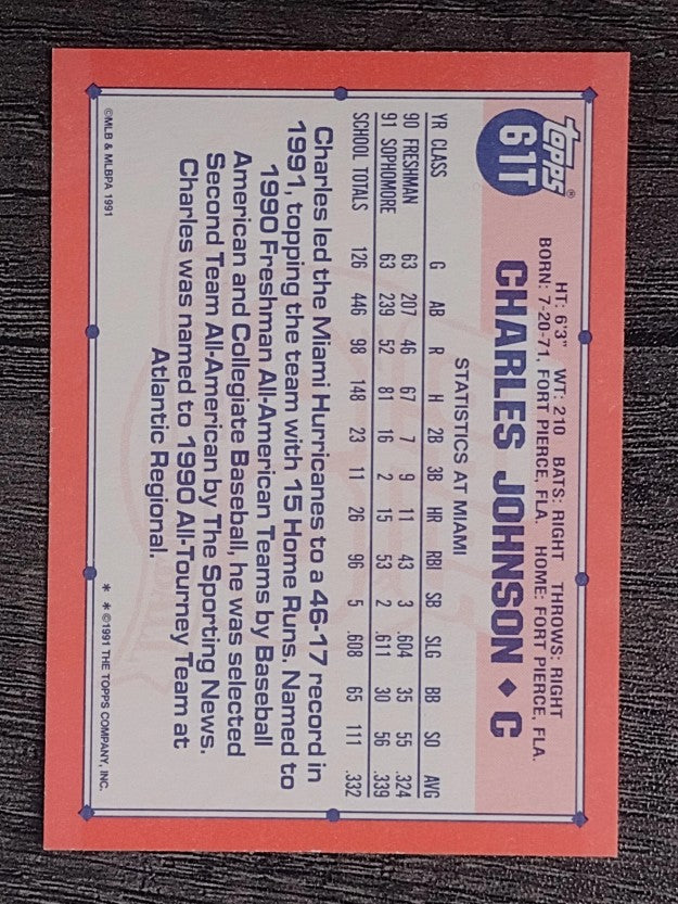 1991 Topps Traded #61T Charles Johnson USA RC
