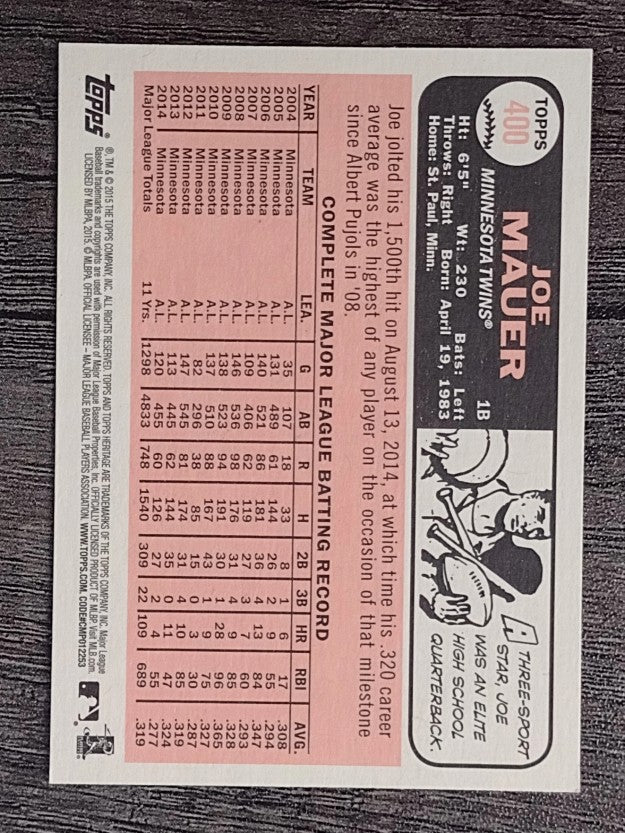 2015 Topps Heritage #400A Joe Mauer