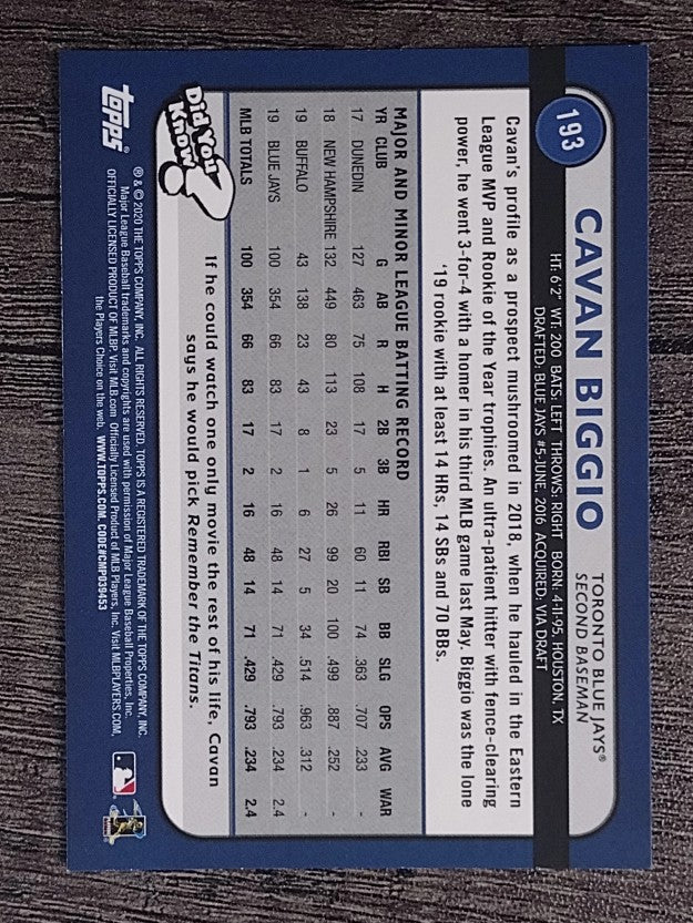 2020 Topps Big League #193 Cavan Biggio