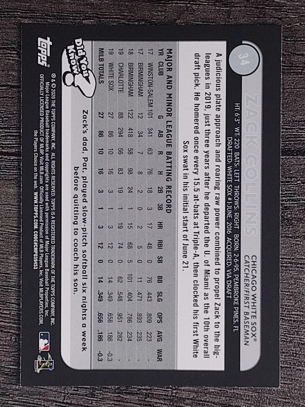 2020 Topps Big League #34 Zack Collins RC