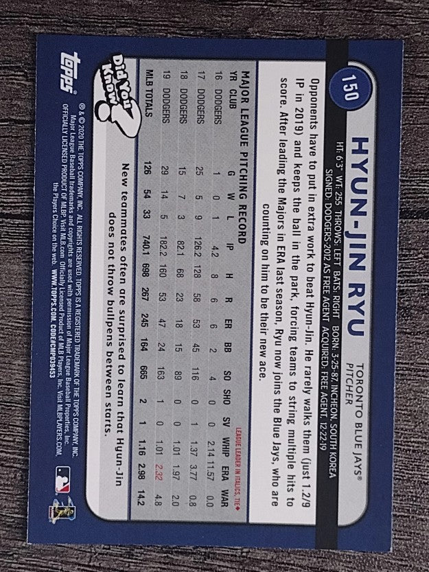 2020 Topps Big League #150 Hyun-Jin Ryu