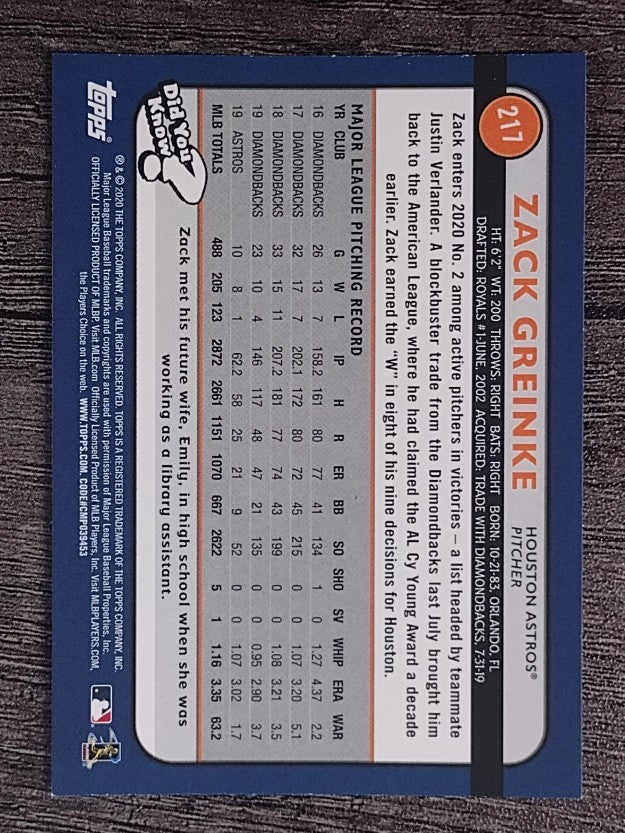 2020 Topps Big League #217 Zack Greinke