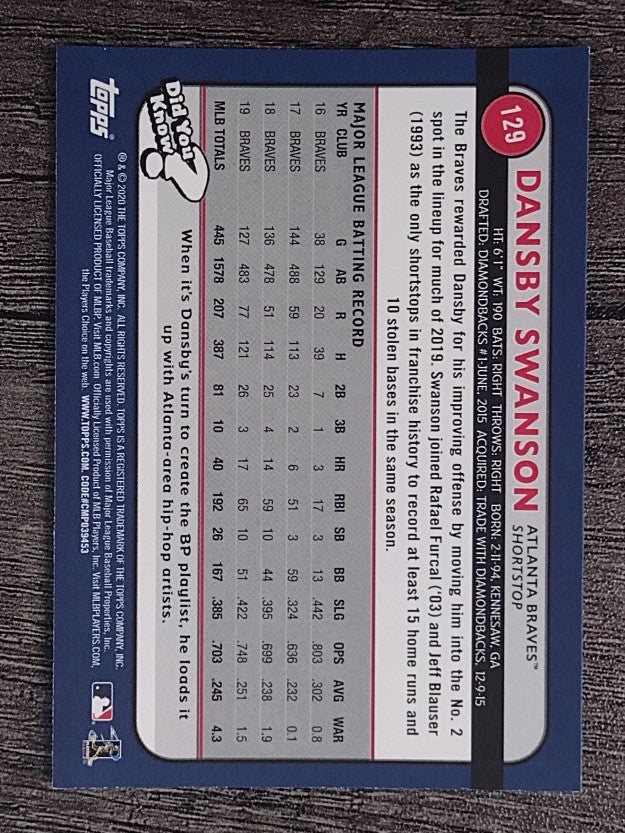 2020 Topps Big League #129 Dansby Swanson