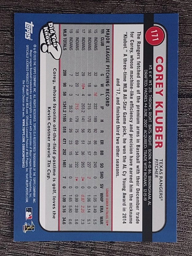 2020 Topps Big League #171 Corey Kluber