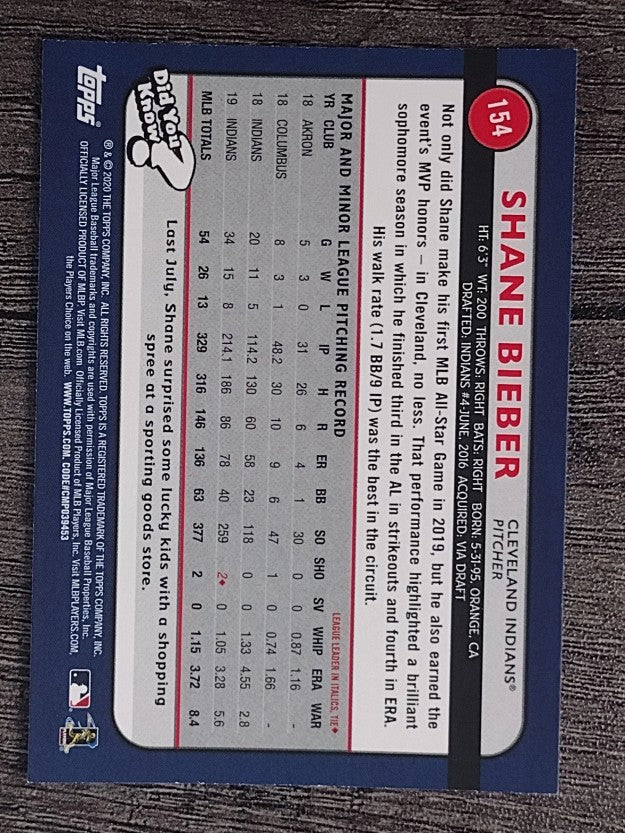 2020 Topps Big League #154 Shane Bieber
