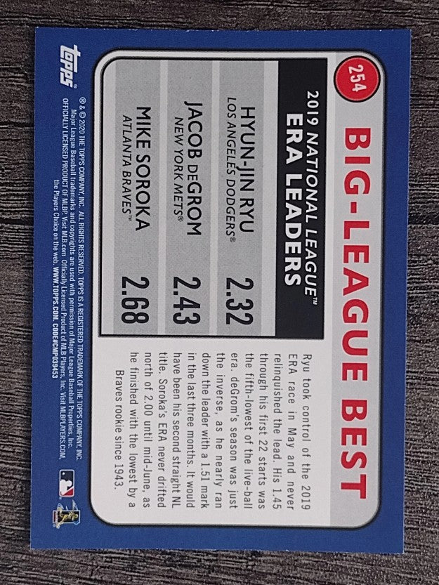 2020 Topps Big League #254 Mike Soroka/Jacob deGrom/Hyun-Jin Ryu LL