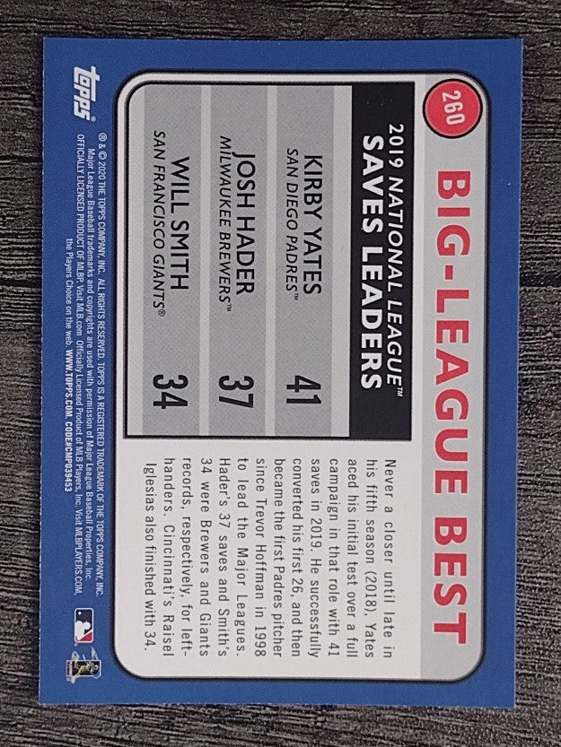 2020 Topps Big League #260 Will Smith/Josh Hader/Kirby Yates LL