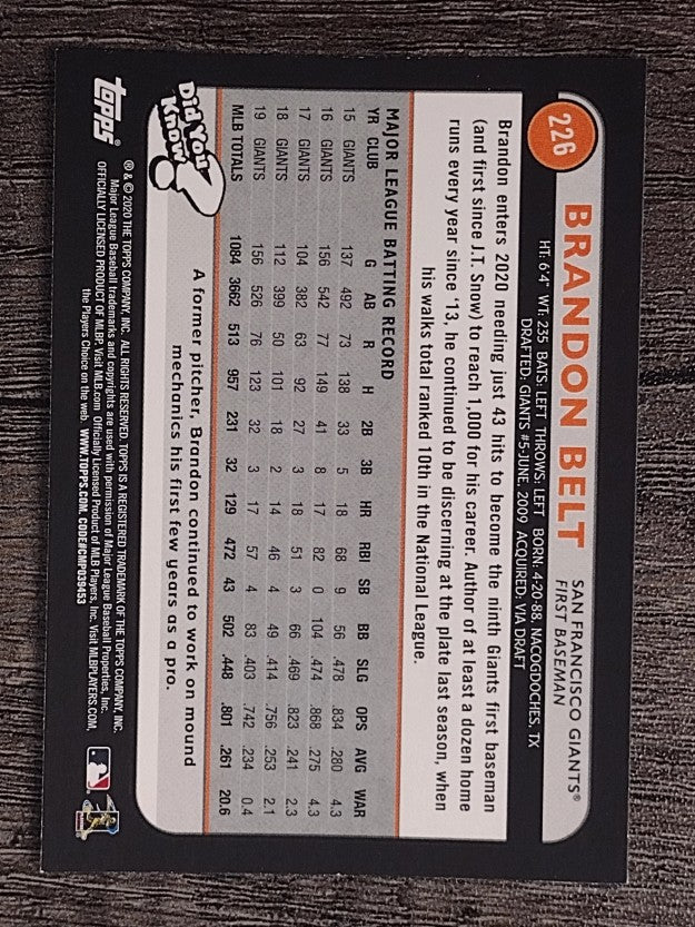 2020 Topps Big League #226 Brandon Belt