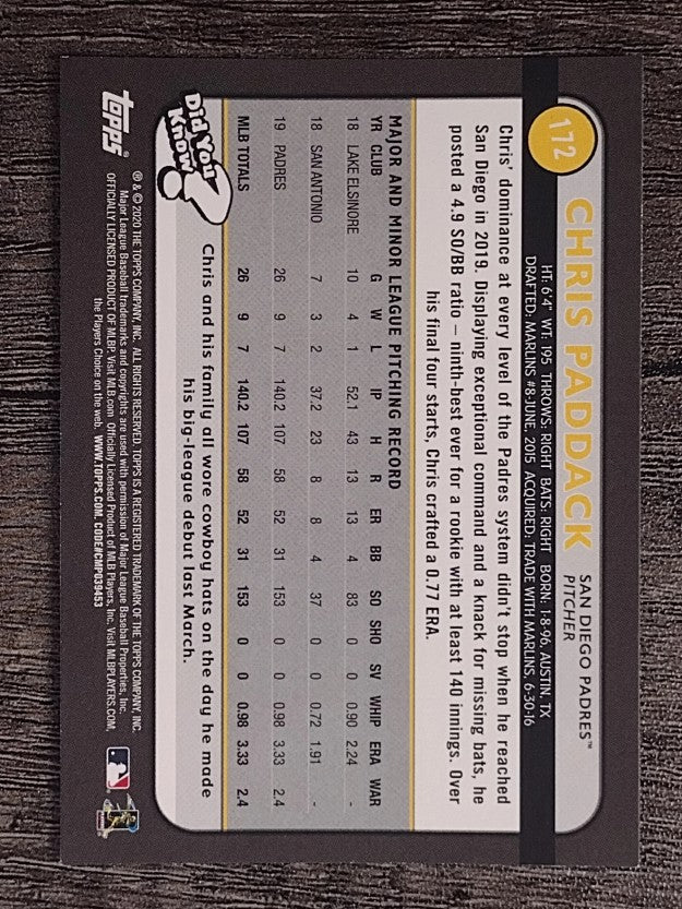 2020 Topps Big League #172 Chris Paddack