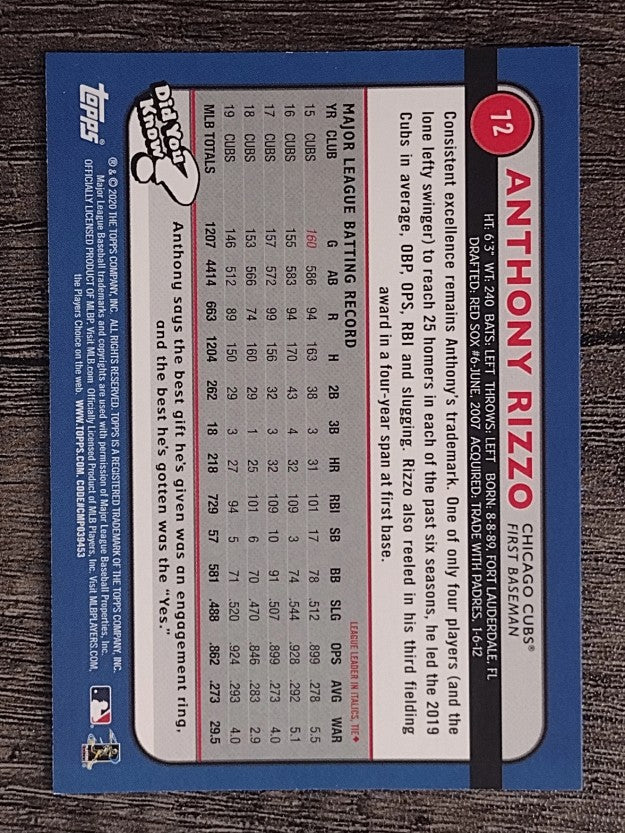 2020 Topps Big League #72 Anthony Rizzo