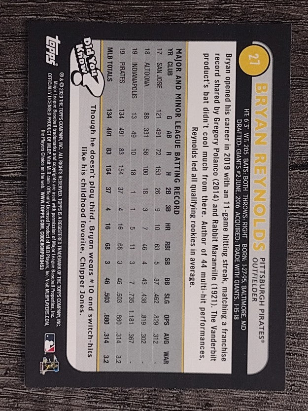 2020 Topps Big League #27 Bryan Reynolds