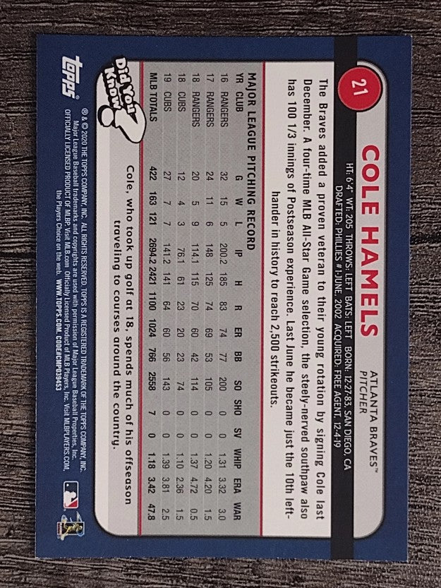 2020 Topps Big League #21 Cole Hamels