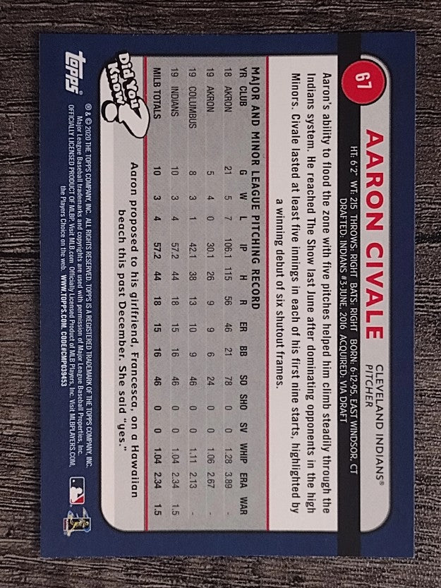 2020 Topps Big League #67 Aaron Civale RC