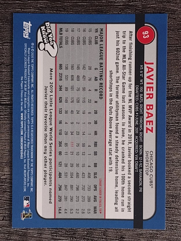 2020 Topps Big League #93 Javier Baez