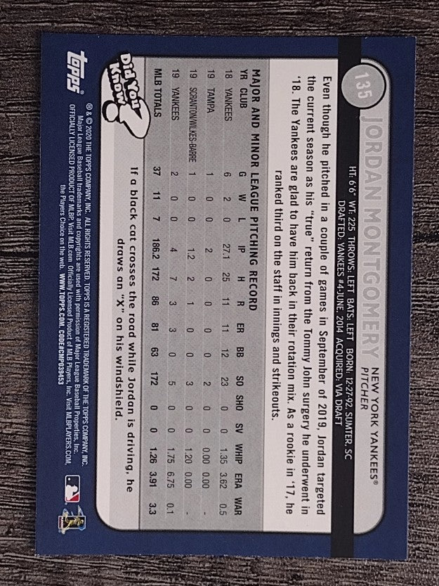 2020 Topps Big League #135 Jordan Montgomery