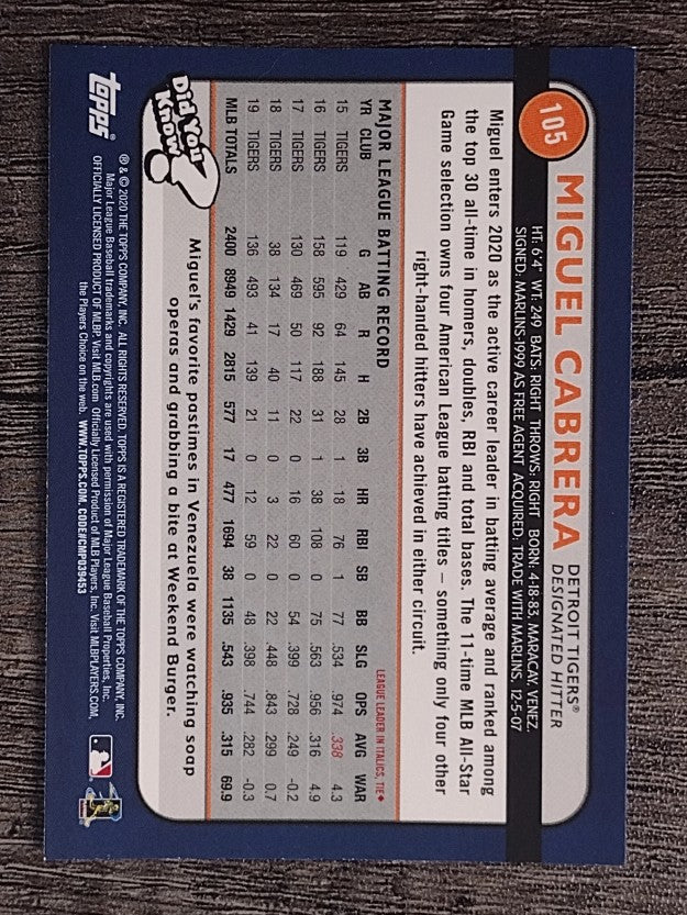 2020 Topps Big League #105 Miguel Cabrera