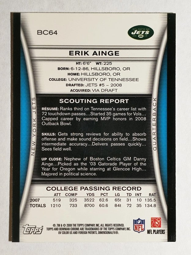 2008 Bowman Chrome #BC64 Eric Ainge RC