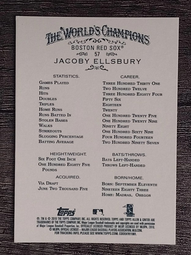 2010 Topps Allen and Ginter #57 Jacoby Ellsbury