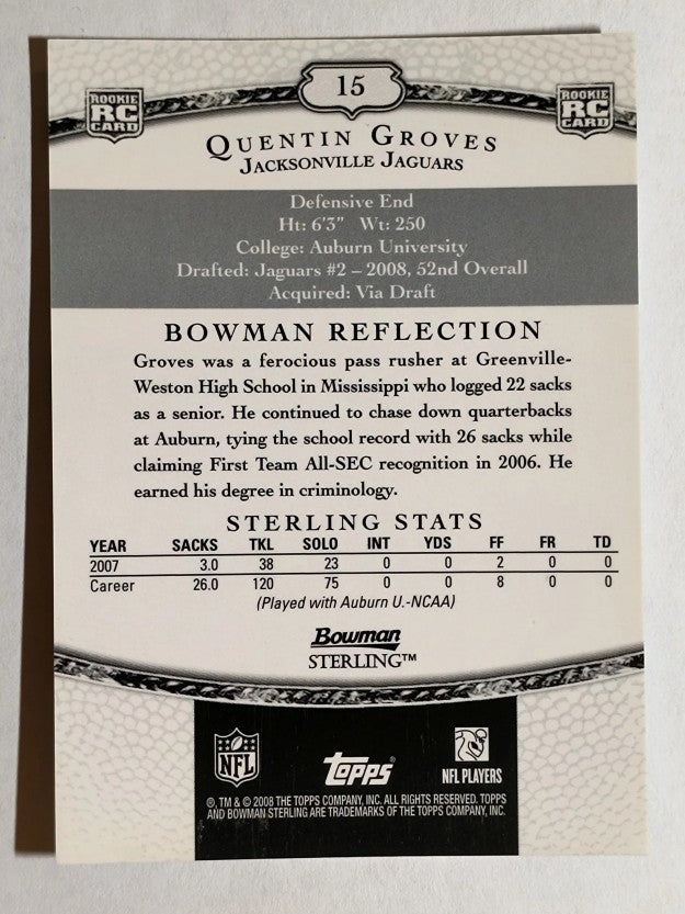 2008 Bowman Sterling #15 Quentin Groves RC